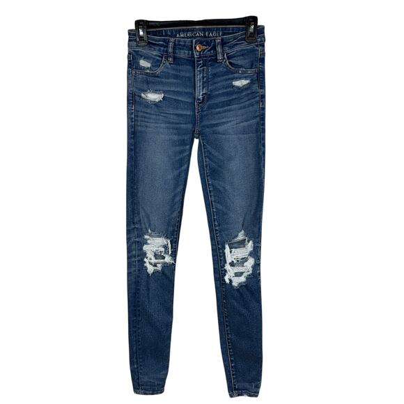 American Eagle Outfitters Denim - American Eagle SZ 2 LONG Hi-Rise Jeggings Jeans Distressed Rips Stretch Zip-Fly